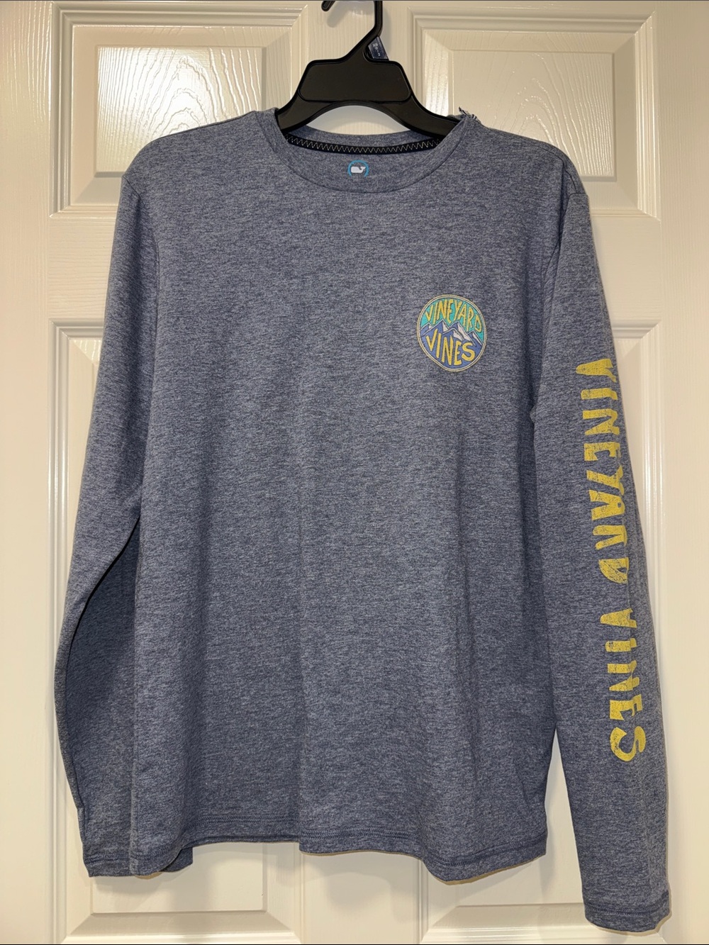 Vineyard Vines Heather Blue Long Sleeve Tee with Yellow Logo